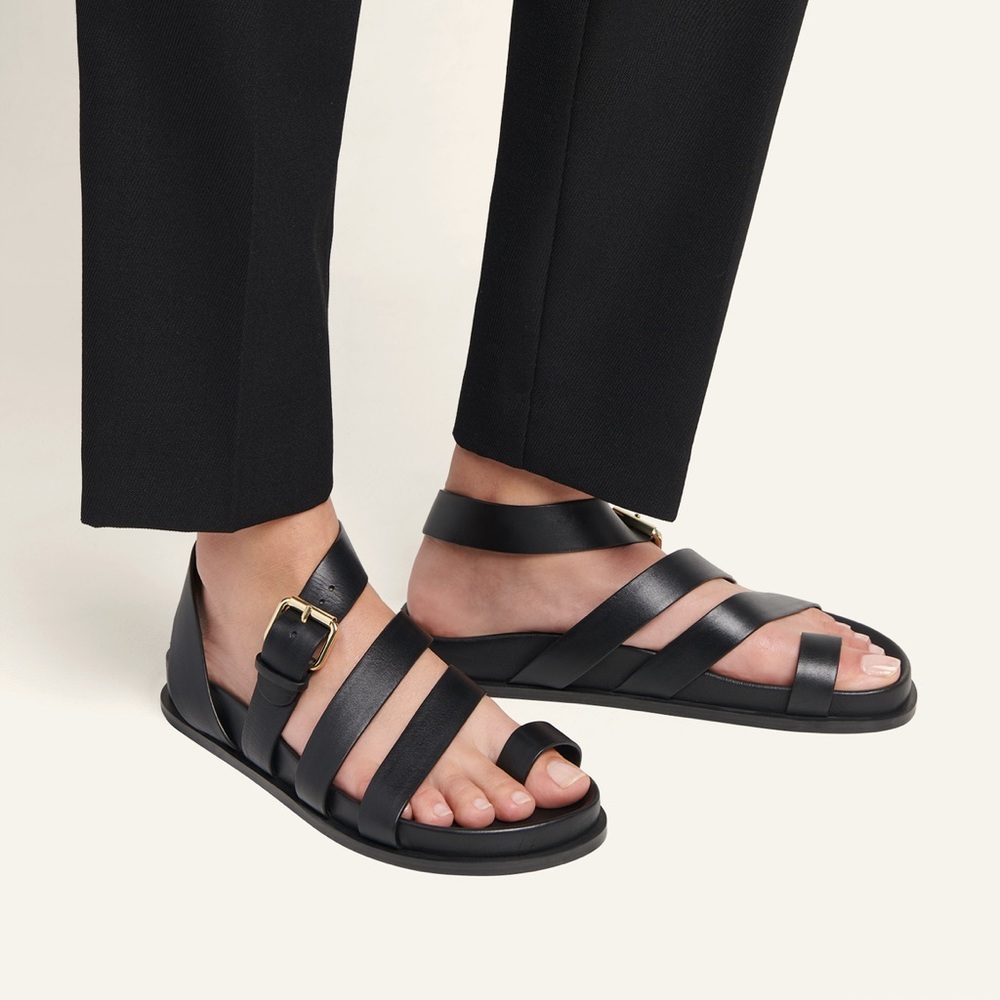 A.EMERY Black Leather Strappy Minimalist Sandals US 6